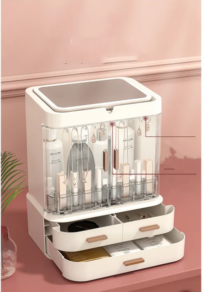 All-in-One Dust-Proof Vanity Organizer with Mirror